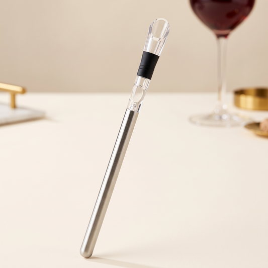 Rafraîchisseur de vin LoVino en inox sur fond crème
